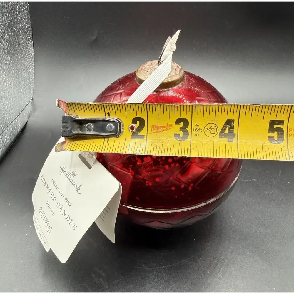 New! Hallmark RED Mercury Glass Ball Ornament CANDLE Fresh Cut Pine Scent -44D